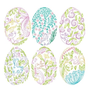 Easter Egg Embroidery Designs, Easter Embroidery, Line Work, Floral Embroidery, Easter Designs, Faberge, Machine Embroidery, 5x7, JG00062