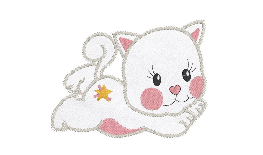 Cuddly Kitten Applique Machine Embroidery Design, Sweet Little Cat ...