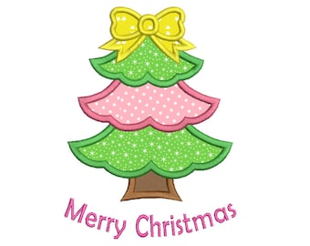 Christmas Tree Machine Embroidery Applique Design, Xmas Tree, Girl's Christmas Tree Embroidery, 3 Sizes, Instant Download, No: SA502-20