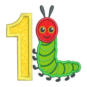 1st Birthday Applique Machine Embroidery Design, Caterpillar, First Birthday Applique Design, 4x4, 5x7, 6x10, Instant Download, No: SA556-2