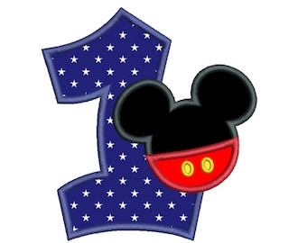 1st Birthday Applique Machine Embroidery Design, Mouse Ears, Boys First Birthday Embroidery, 3 Sizes, Instant Download, No: SA510-14