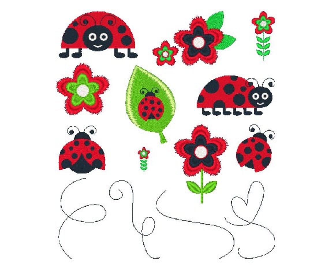 Ladybug Machine Embroidery Designs Set of 13 Cute Ladybug and Etsy