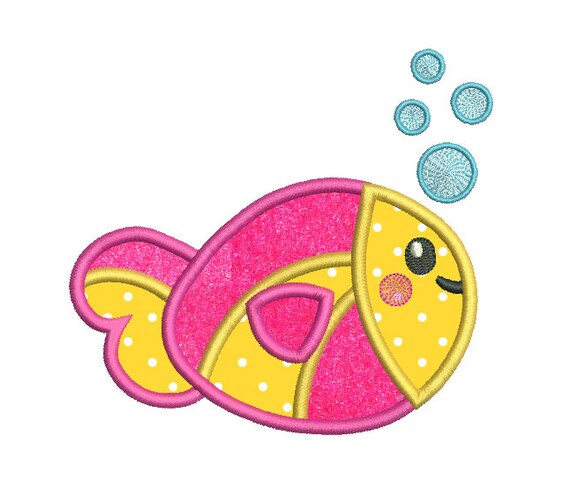 Cute Fish Applique Machine Embroidery Design, Girl's Embroidery, Sea Life, Pretty Fish Design, 3 Sizes, Instant Download,  No: SA552-7