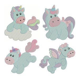 Unicorn Embroidery Designs, Set of 4, Mini Unicorn Embroidery Designs, Fill Stitch, Machine Embroidery, 3 Sizes, INSTANT DOWNLOAD, S539
