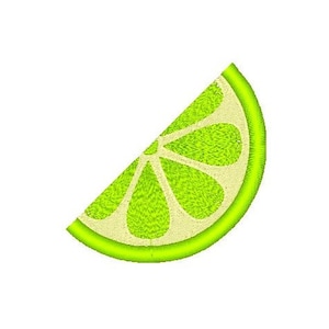 May include: A lime wedge with a light green color and a white center. The lime wedge is a simple, cartoon-like design.