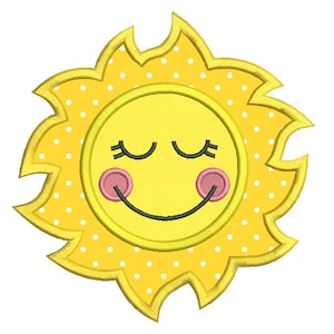 Stralende zon stoffen Machine borduurwerk Design, zon, lachende Bright Sun borduurwerk ontwerp, 4 x 4, 5 x 7, 6 x 10, Instant Download, nee: SA508-3