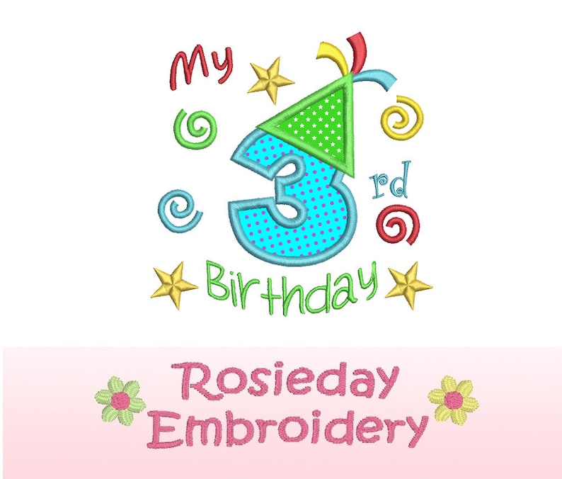 3rd birthday machine embroidery applique design number 3  etsy