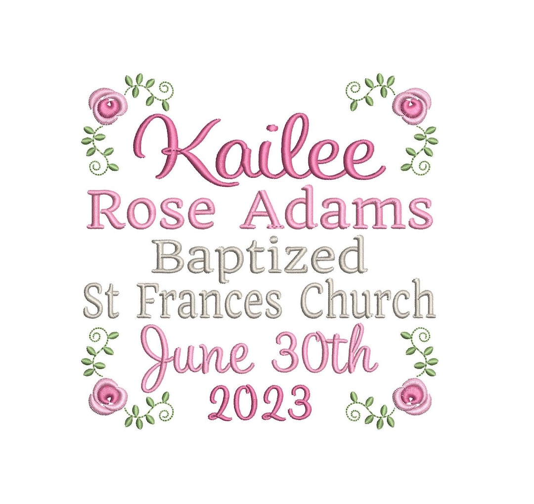 Baptism Template Embroidery Design, Baptized, Christening, Floral ...