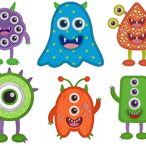 Halloween Monster Applique Embroidery Designs, Set of 6 Scary Halloween Monsters, Machine Embroidery, 4x4, Instant Download, JG00079-S2
