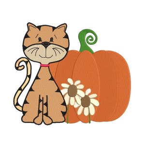 Cute Kitten Embroidery Design, Cat, Fill Stitch, Pumpkin Design, Halloween, Autumn, Machine Embroidery, 3 Sizes, Instant Download, S586-3