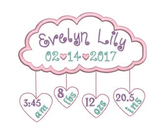 Baby Birth Announcement Template Embroidery Design, Baby Birth Machine Embroidery, AM/PM, 4x4, 5x7, 6x10, Instant Download, No: ST509-24