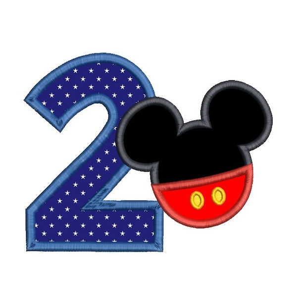 2nd Birthday Applique Machine Embroidery Design, Mouse Ears, Second Birthday Applique Design, 3 Sizes, Instant Download, SA579-17