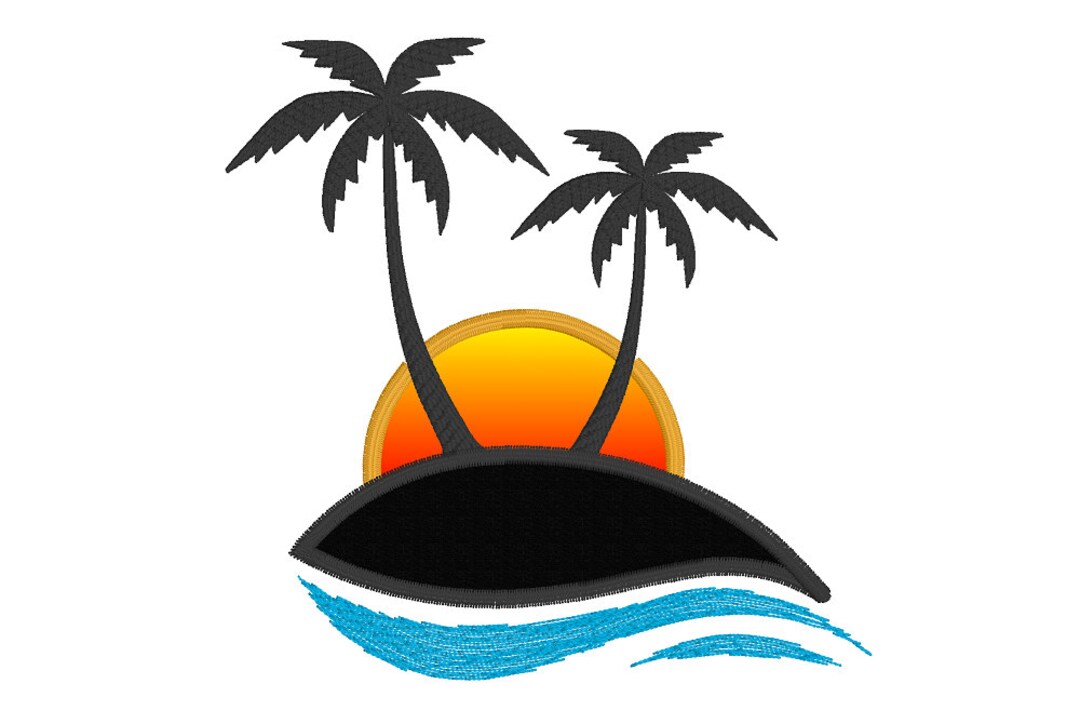 Sunset Applique Machine Embroidery Design, Palm Trees Design, Beach ...