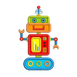 Robot Machine Embroidery Applique Design, Boy&#39;s Applique Robot, Cute Robot Design, Machine Embroidery, 3 Sizes, Instant Download, SA577-6