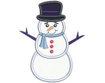 Snowman Applique Embroidery Design, Winter Snowman Pattern, Cute Snowman Machine Embroidery Design, 3 Sizes, Instant Download, no: SA513-2