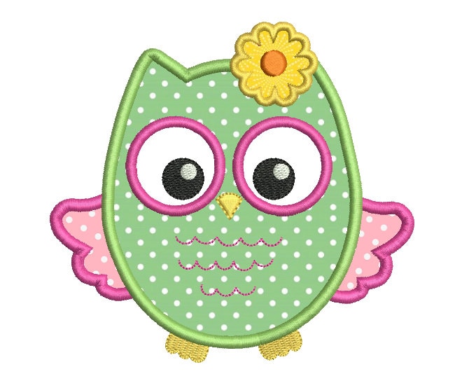 Owl Machine Embroidery Applique Design, Cute Owl, Girly Owl Applique, Baby Owl Embroidery Design, 3