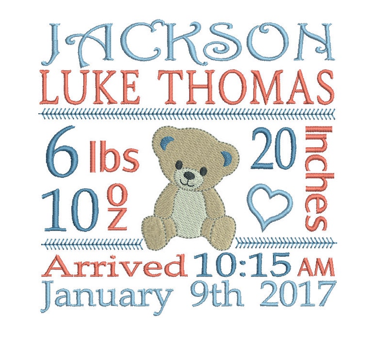 Birth Announcement Template Embroidery Design Subway Art Etsy UK