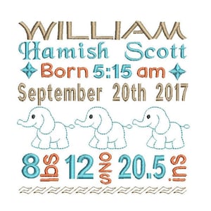 Baby Boy Birth Announcement Template Embroidery, Art, Birth Stats Machine Embroidery, AM/PM, 4x4, 5x7, 6x10, Instant Download, No: ST509-68