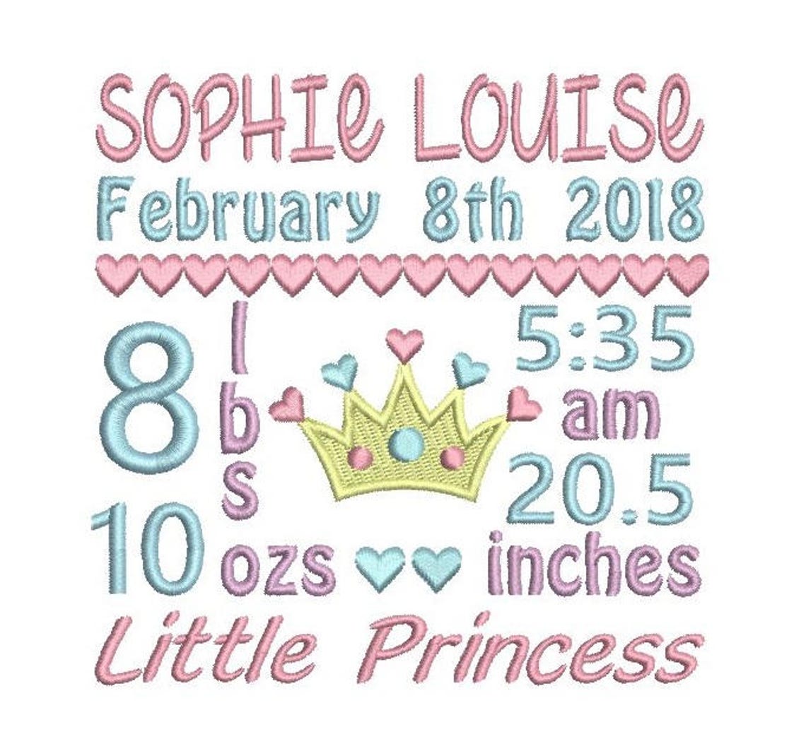 Birth Announcement Machine Embroidery Design Customised Baby Etsy