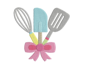 Kitchen Utensils Embroidery Designs, Fill Stitch, Cooking Utensils, Cake Making, Spatula, Whisk, Scraper, 3 Sizes, Instant Download, S577-1
