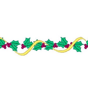 Christmas Holly Border Machine Embroidery Design, Fill Stitch, Christmas Holly with Ribbon Embroidery, 5x7, Instant Download, No: JG00029-1