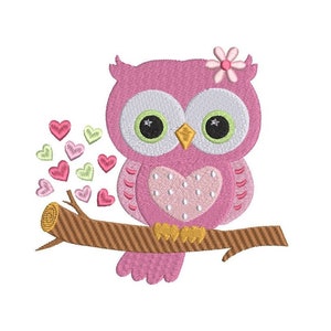 Owl Embroidery Design, Valentine's Day Owl, Hearts, Fill Stitch Owl, Valentine Owl, Machine Embroidery, 3 Sizes, Instant Download, S548-2