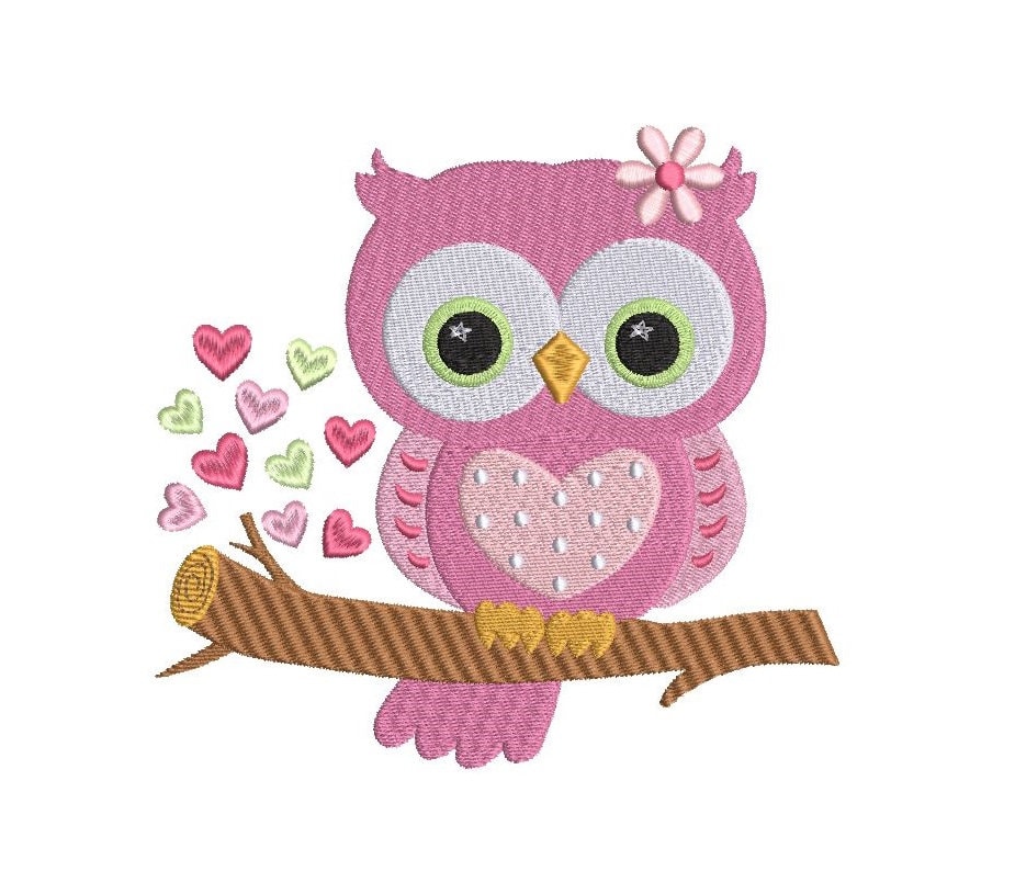 Owl Embroidery Design, Valentine's Day Owl, Hearts, Fill Stitch Owl, Valentine Owl, Machine Embr