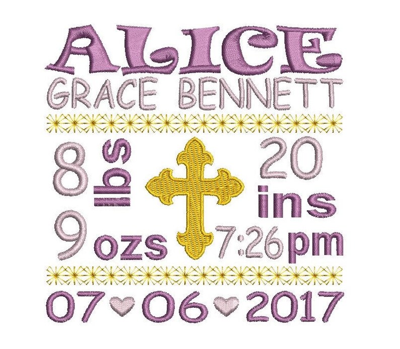 Birth Announcement Template Embroidery Subway Art Baby Birth Etsy