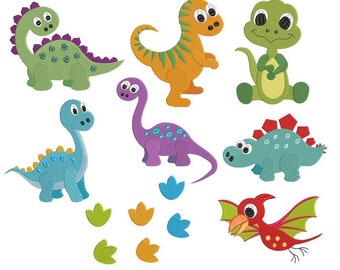 Dinosaur Embroidery Designs, Mini Fill Stitch Dinosaurs, Baby Dinosaurs, Dinosaur Footprints, Set of 8, 3 sizes, Instant Download, S585