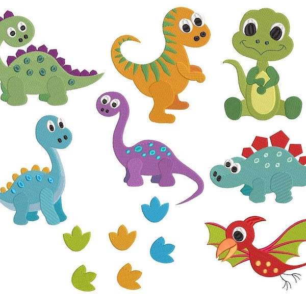 Dinosaur Embroidery Designs, Mini Fill Stitch Dinosaurs, Baby Dinosaurs, Dinosaur Footprints, Set of 8, 3 sizes, Instant Download, S585