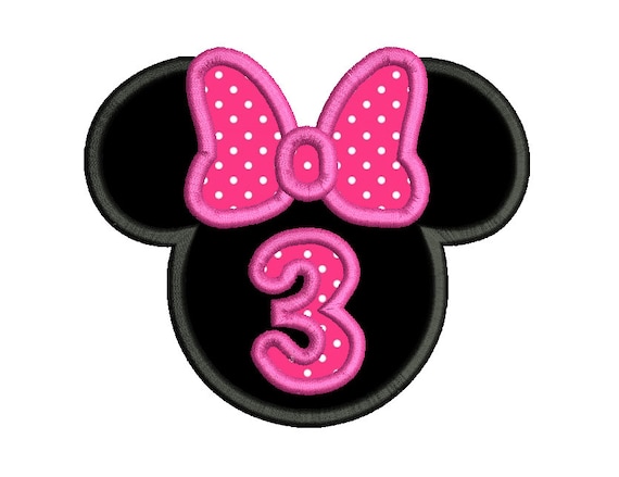 3rd Birthday Applique Machine Embroidery Design, Mouse Ears, Third Birthday Design, Number 3, 3 Sizes, Instant Download, No: SA535-7