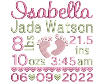 Baby Birth Template Embroidery Design, Baby Birth Stats, Baby Feet, Machine Embroidery, AM/PM, 4x4, 5x7, 6x10, Instant Download, ST609-81