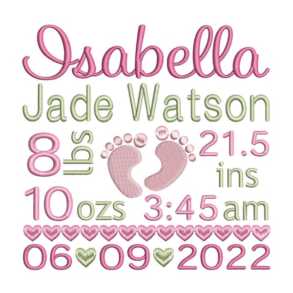 Baby Birth Template Embroidery Design, Baby Birth Stats, Baby Feet, Machine Embroidery, AM/PM, 4x4, 5x7, 6x10, Instant Download, ST609-81