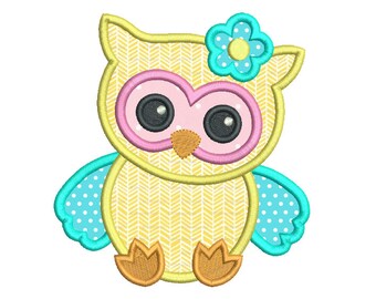 Bebé búho aplique diseño de bordado, , lindo búho máquina bordado diseño, dulce chica Applique búho, 3 tamaños, descarga instantánea no: SA544-11