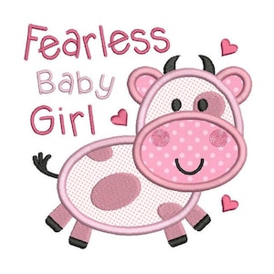 Nieustraszony dziewczyna Machine hafty aplikacja projektowania, dziewczyny haft, cute baby Bull, nieustraszony Baby Girl, 3 rozmiary, Instant Download, SA539-23