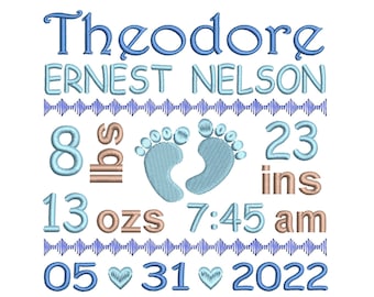 Birth Announcement Embroidery Design, Birth Template Machine Embroidery, Baby Birth Stats, AM/PM, 4x4, 5x7, 6x10, Instant Download, ST509-46