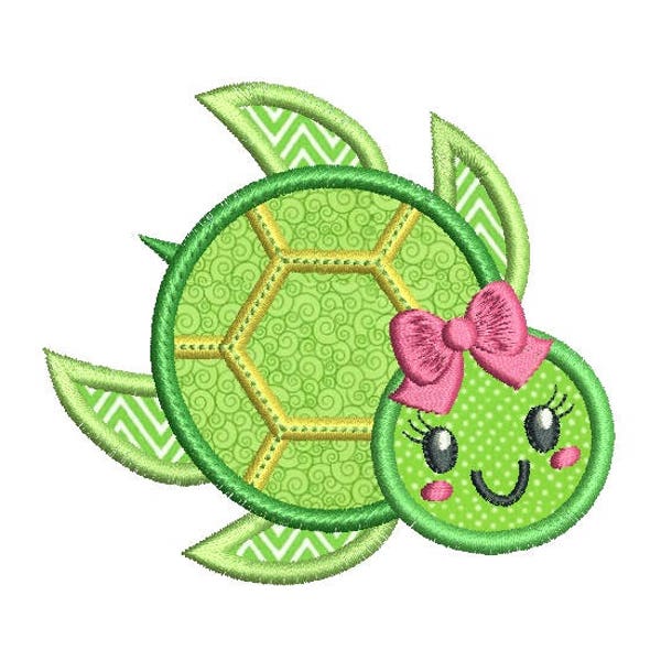 Cute Turtle Applique Embroidery Design, Baby Turtle Embroidery, Girl Turtle Applique, Machine Embroidery, 3 Sizes, Instant Download, SA565-6