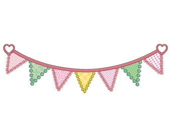 Bunting Applique Machine Embroidery Design, Celebrations Bunting, Party Bunting Embroidery Design, 2 Sizes, Instant Download, No: JGS00008-3