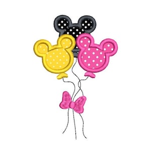 Mouse Ears Balloons Applique Machine Embroidery Design, Birthday Balloons, Party Balloons Embroidery, 3 Sizes, Instant Download, SA535-25