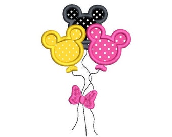 Mouse Ears Balloons Applique Machine Embroidery Design, Birthday Balloons, Party Balloons Embroidery, 3 Sizes, Instant Download, SA535-25