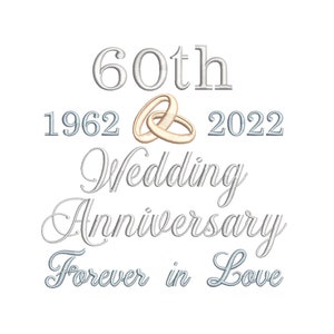 60th Wedding Anniversary, Template Design, Diamond Wedding, Rings, 60th Anniversary, Machine Embroidery Design, 4x4, 5x7, 6x10, ST599-4
