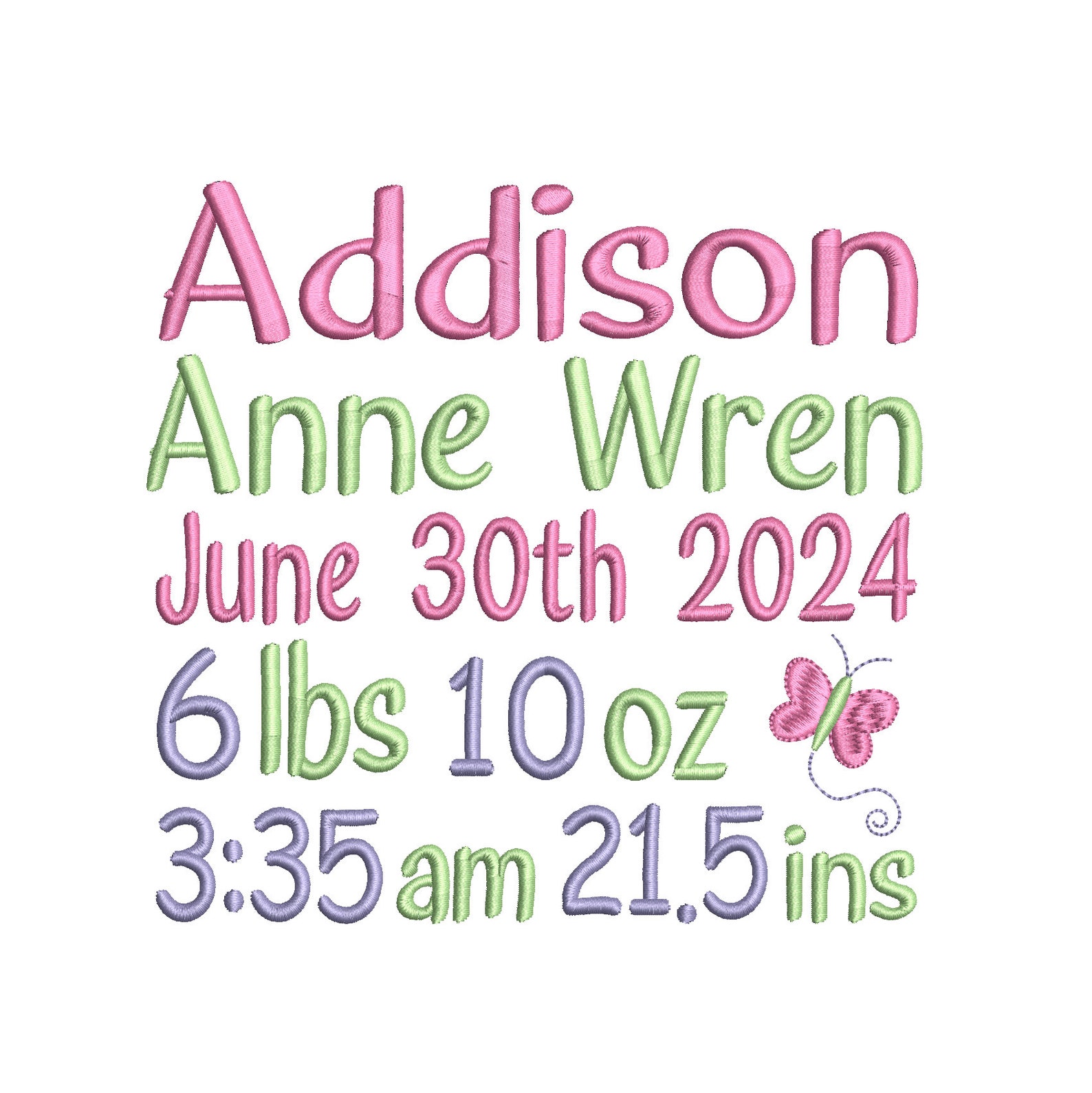 5 X Baby Birth Announcement Templates, Bow, Hearts, Stars, Flower