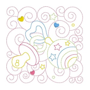 Baby Quilt Block Machine Embroidery Design, Multi-Colored Linework Machine Embroidery Design, 3 Sizes, Instant Download, No: JGS00013-11