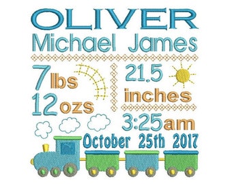 Baby Birth Announcement Template Embroidery Design, Baby Boy Birth Machine Embroidery, AM/PM, 4x4, 5x7, 6x10, Instant Download, No: ST509-13