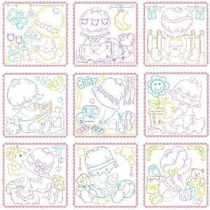 Baby Quilt Block Machine Embroidery Designs , Multi-Color Linework Quilt Blocks, Sunbonne Sue Designs, 5x7, Instant Download, No: JG00057