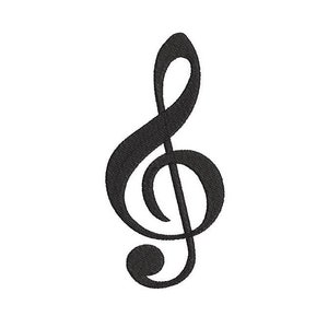 May include: A black treble clef music symbol.