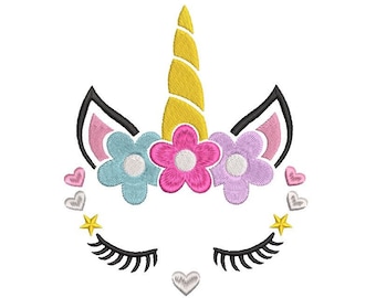 Unicorn Embroidery Design, Unicorn Face Design, Girly Unicorn Embroidery Design, Machine Embroidery, 3 Sizes, INSTANT DOWNLOAD, S539-9
