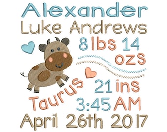 Baby Birth Announcement Template Embroidery Design, Baby Boy Birth Stats Template, AM/PM, 4x4, 5x7, 6x10, Instant Download, No: ST509-36