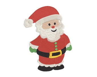 Puede incluir: Diseño bordado de Papá Noel en rojo, blanco, negro, verde y dorado. La figura de Papá Noel lleva un traje rojo, un cinturón negro con hebilla dorada y un gorro rojo con ribete blanco. Adecuado para manualidades navideñas.