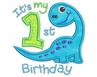 1st Birthday Machine Embroidery Applique Design, Dinosaur, Boy&#39;s 1st Birthday, Baby First Birthday, 3 Sizes, Instant Download, No: SA510-60